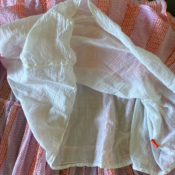 Oliphant coral pink and white block print tiered cotton tassle tie maxi dress S - Picture 12 of 13